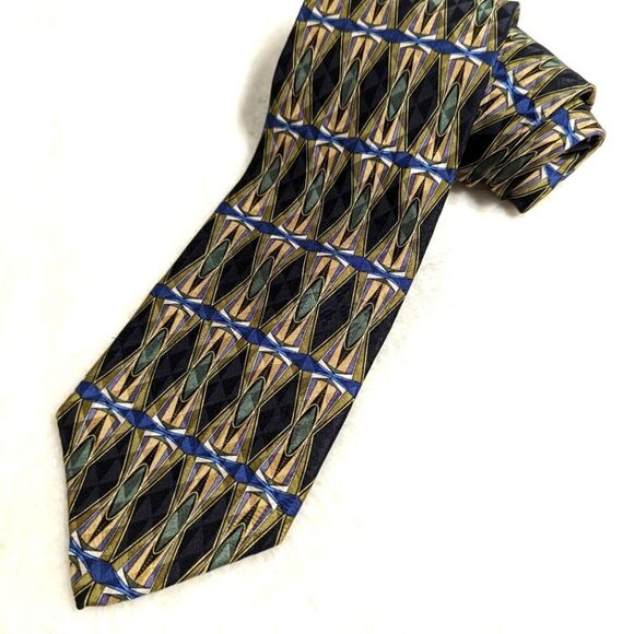 Vintage Men's Cambridge Classic 100% Silk Tie Geometric Motif - Picture 3 of 13